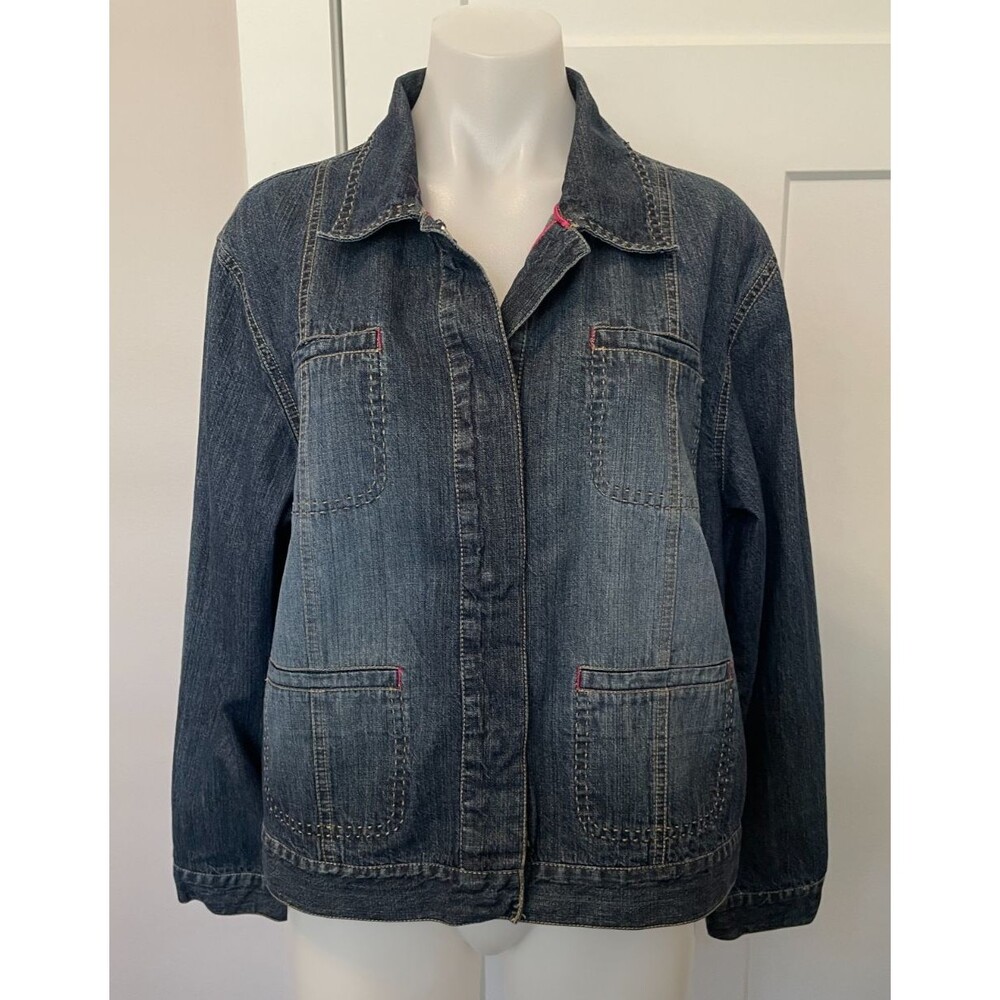 CHICOS Womens Snap Denim JACKET Long Sleeve BLUE Size 2 (L/12) - Picture 1 of 5